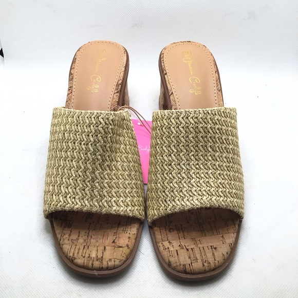 Jessica Carlyle Womens Natural Weave Stacked Heel Open Toe Mule Sandal - Picture 7 of 10